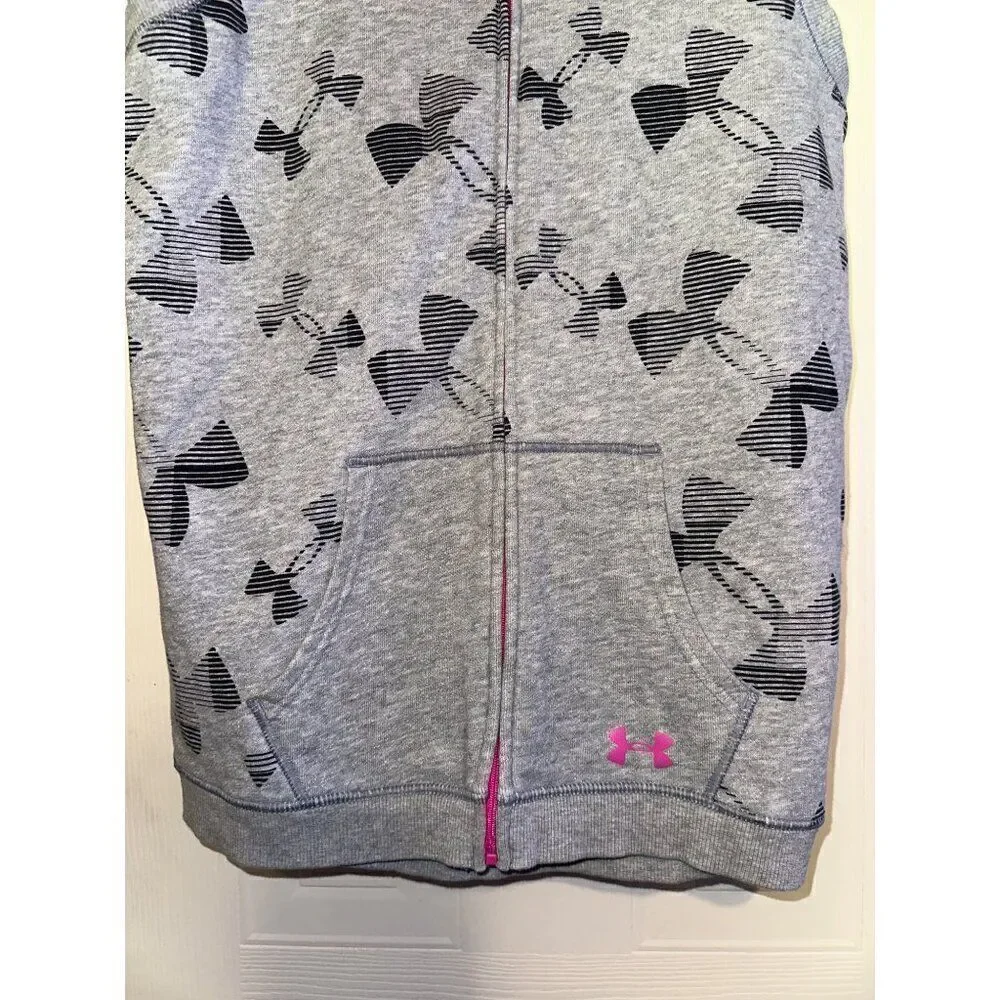 Under Armour Gray & Pink Zip Up Hoodie Vest  Size Youth XL‎